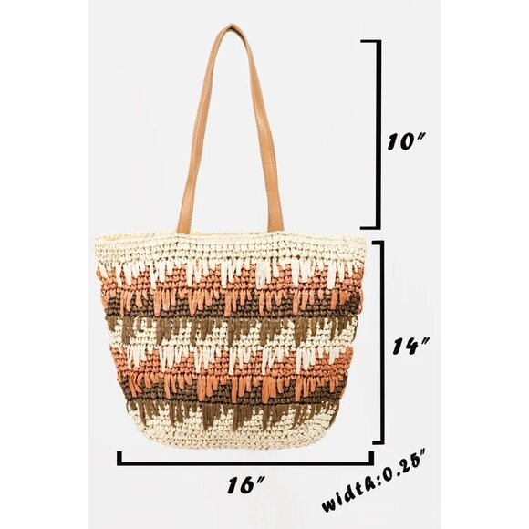Fame Straw Braided Striped Tote Bag - Picture 4 of 4